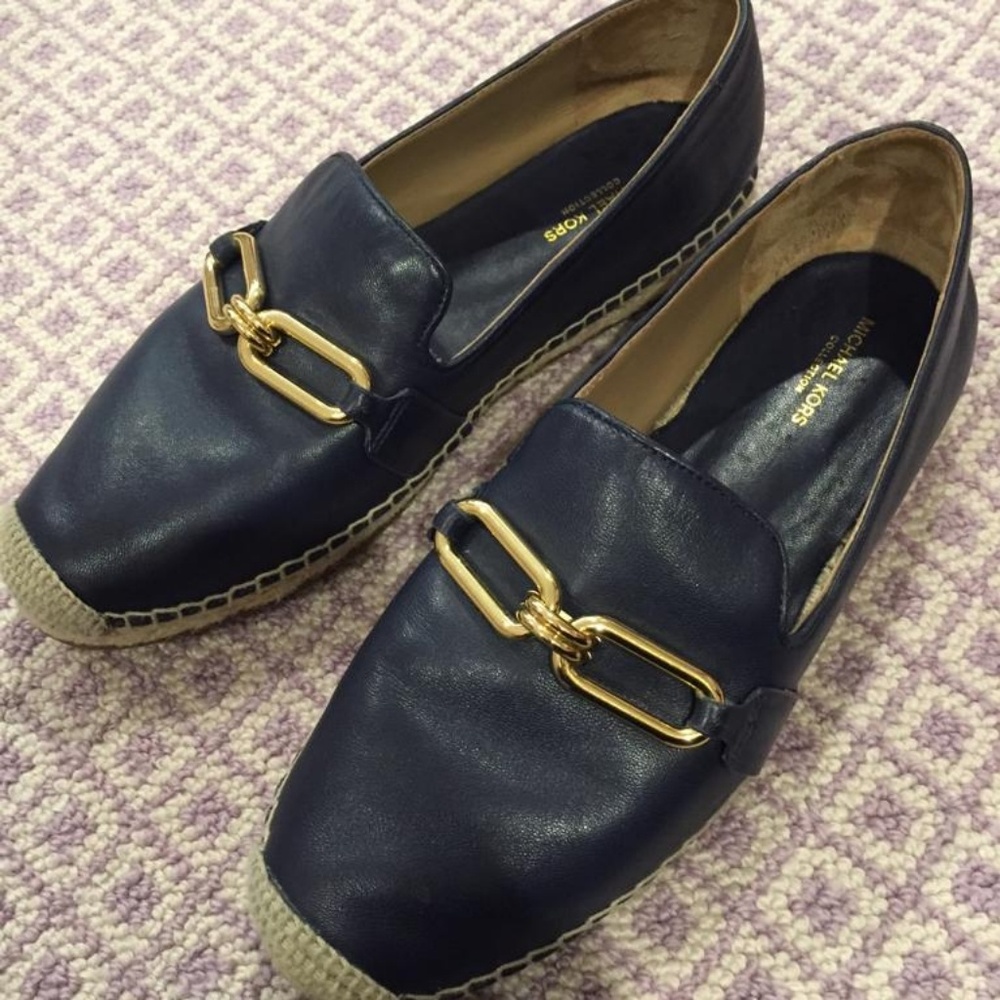 Black leather espadrilles with gold buckle detail